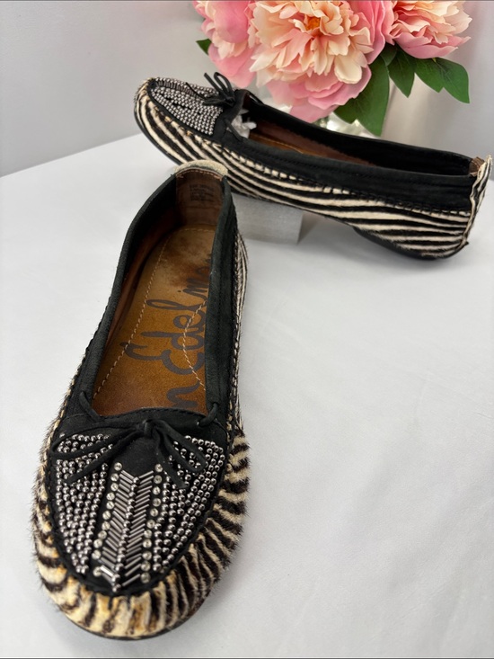 Sam Edelman Shoes - Sam Edelman Womens 8.5 Black & Cream Zebra-Print Studded Ballet Flats #733